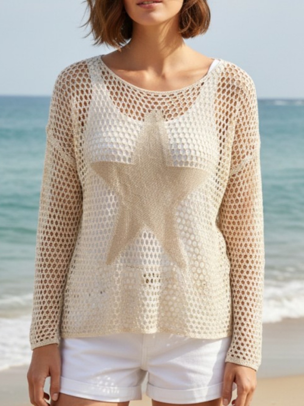 ShopEvelynne Cream Open-Knit Star Pullover - Picture 2 of 4